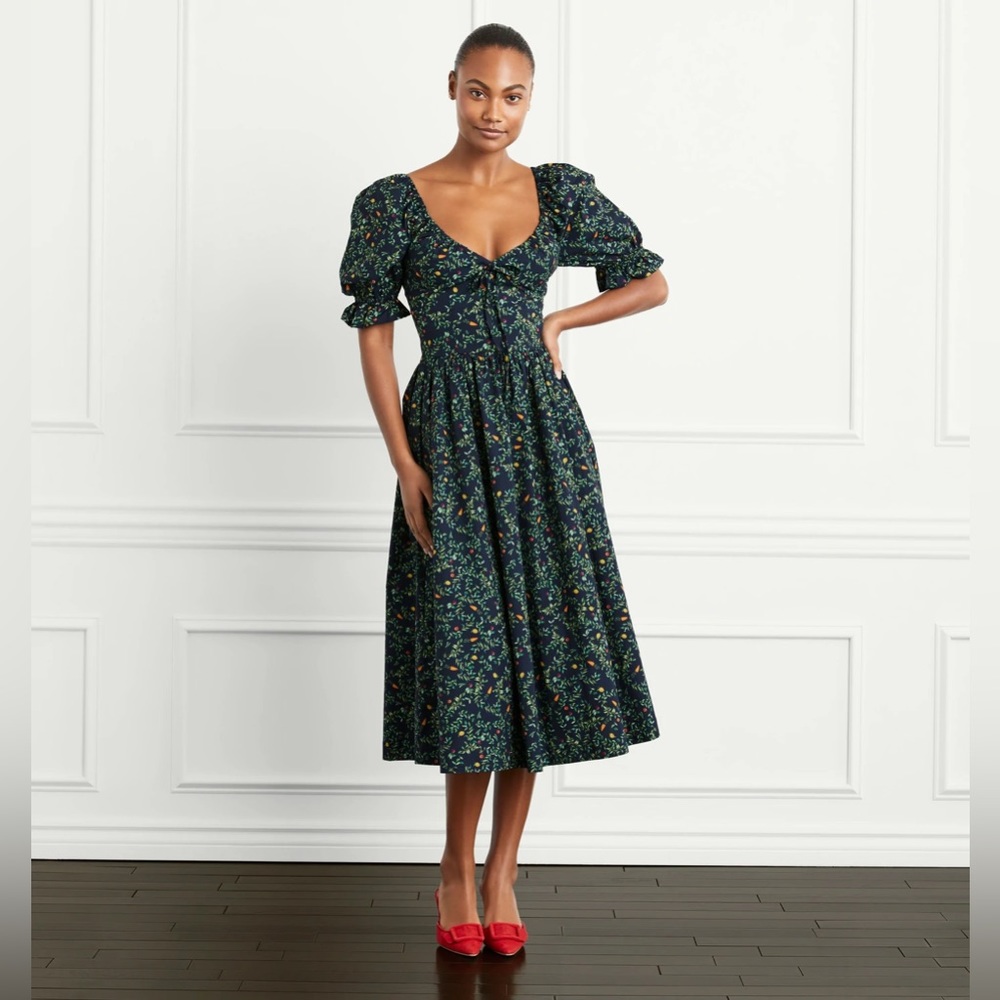 Hill House Floral Puff Sleeve Ophelia Dress - Navy Multi